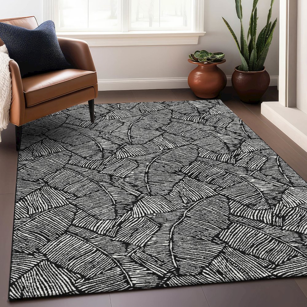 Premium Machine Washable Mayfield AMF913 Black 3' x 5' Rug. Picture 5