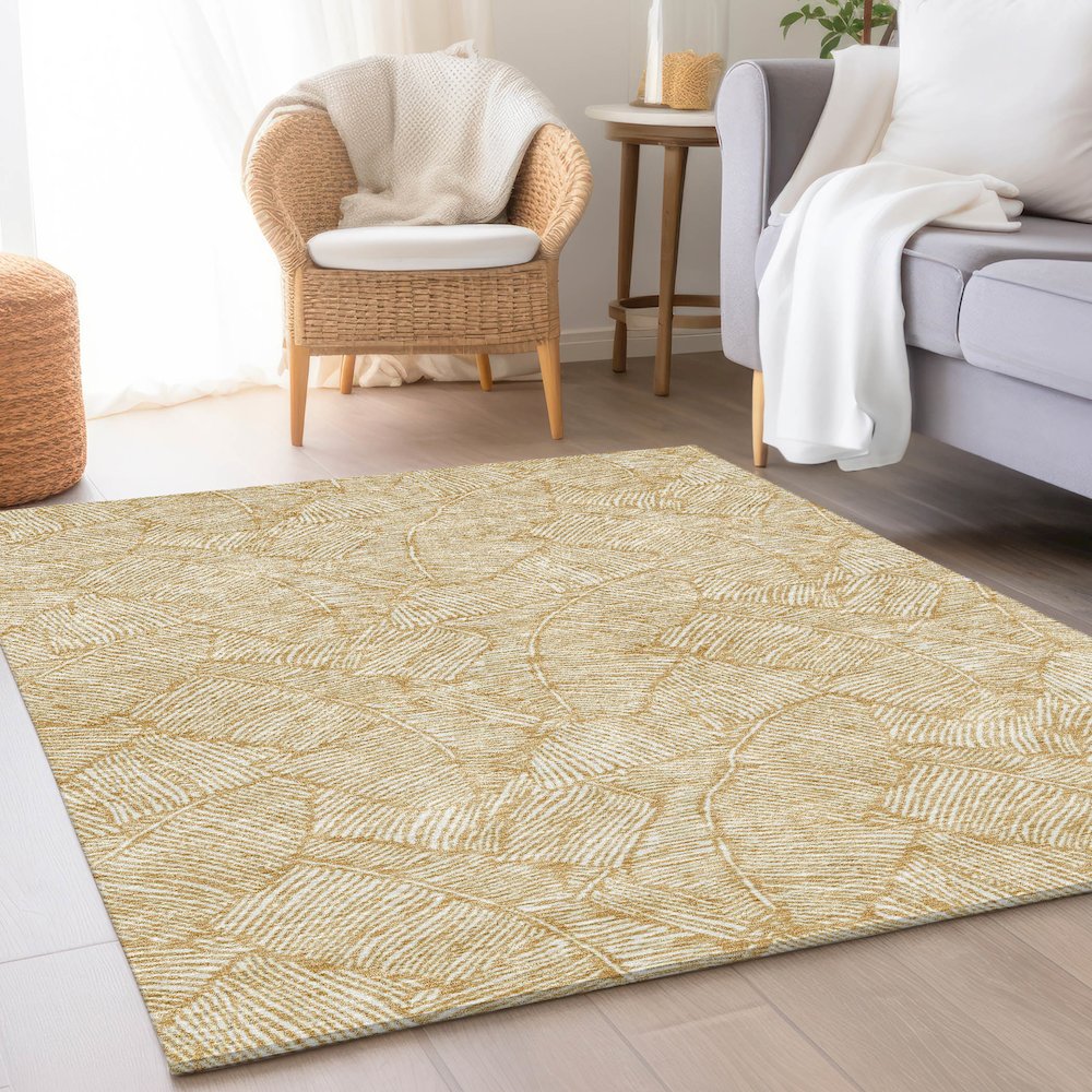 Premium Machine Washable Mayfield AMF913 Gold 3' x 5' Rug. Picture 5