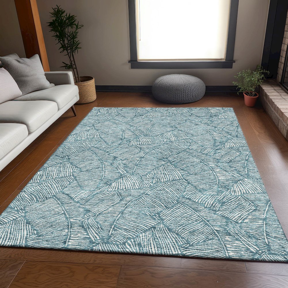 Premium Machine Washable Mayfield AMF913 Teal 3' x 5' Rug. Picture 6