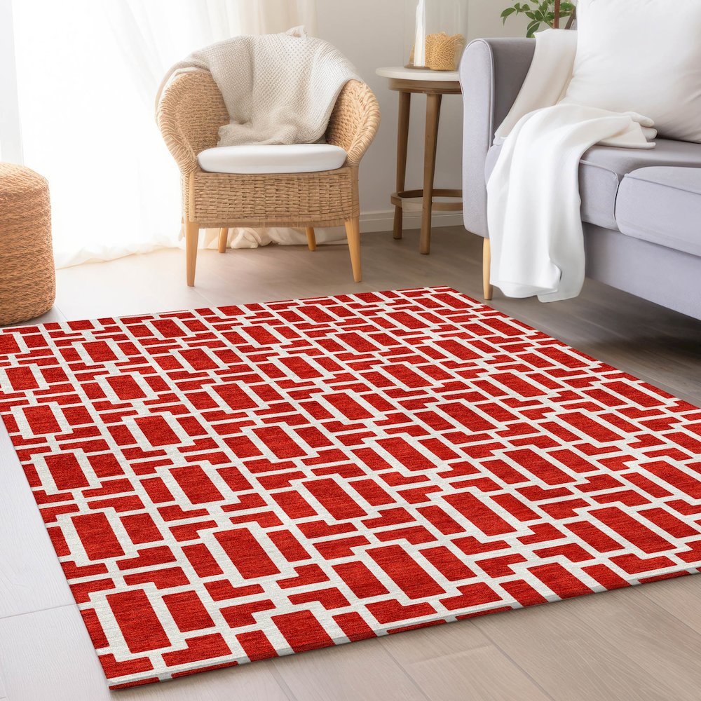 Premium Machine Washable Mayfield AMF916 Red 3' x 5' Rug. Picture 5