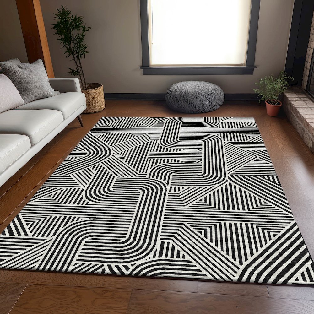 Premium Machine Washable Mayfield AMF917 Black 3' x 5' Rug. Picture 6