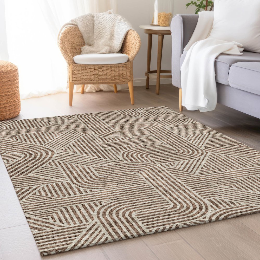 Premium Machine Washable Mayfield AMF917 Brown 3' x 5' Rug. Picture 5