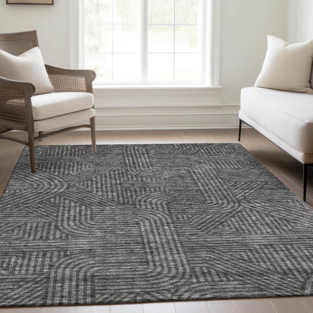 Premium Machine Washable Mayfield AMF917 Charcoal 3' x 5' Rug. Picture 6