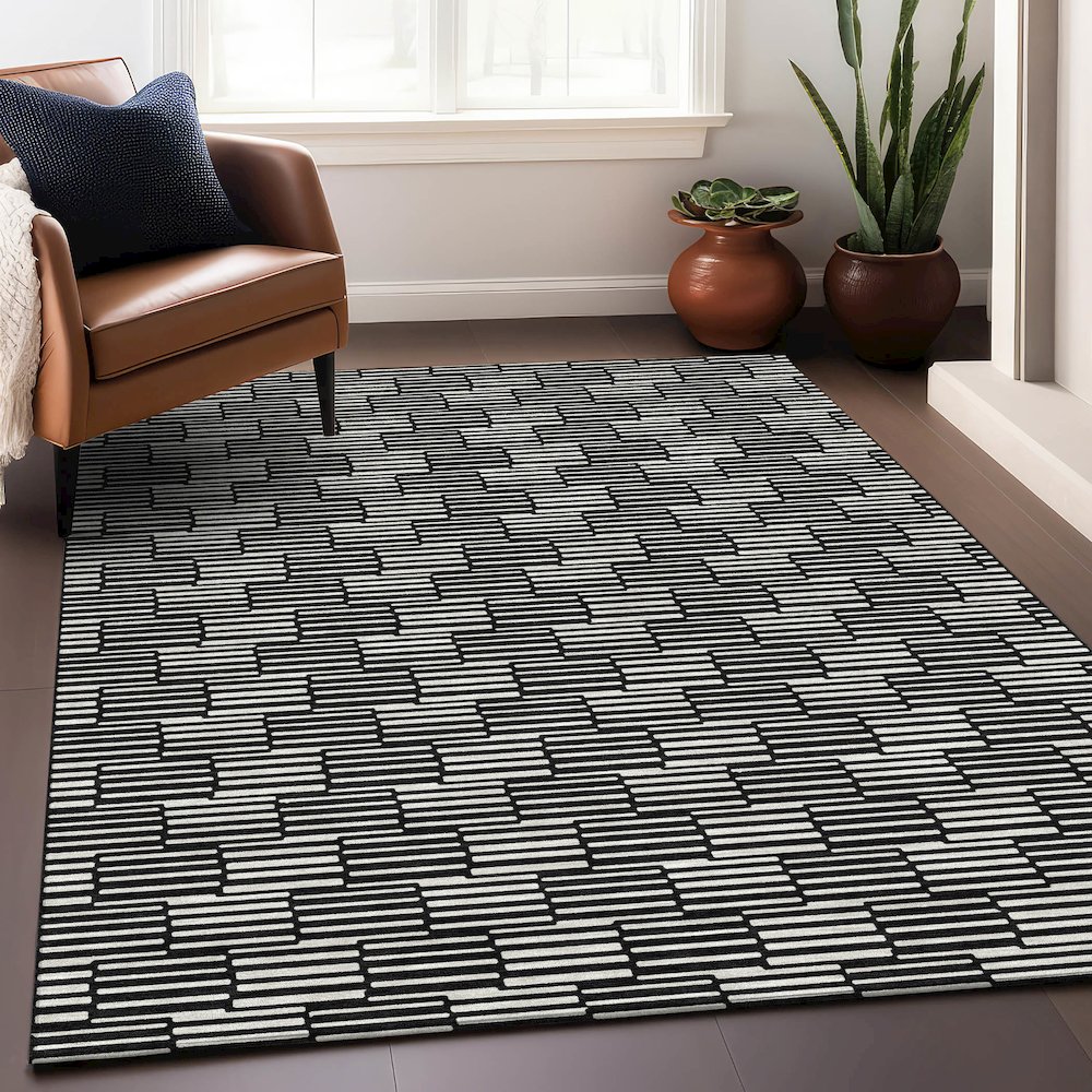 Premium Machine Washable Mayfield AMF918 Black 3' x 5' Rug. Picture 5