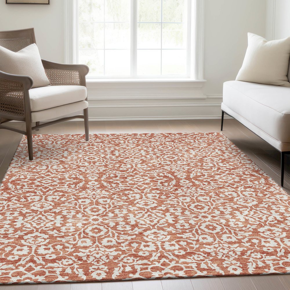 Premium Machine Washable Mayfield AMF920 Coral 3' x 5' Rug. Picture 6