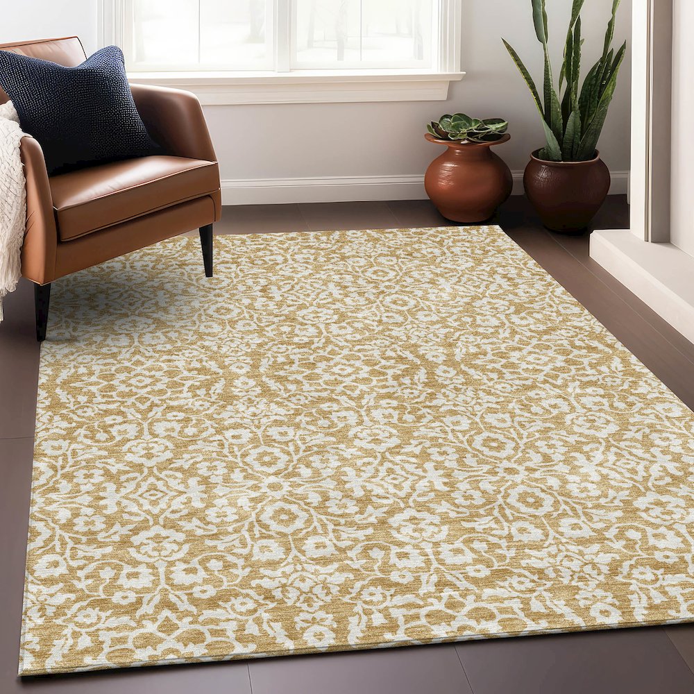 Premium Machine Washable Mayfield AMF920 Gold 3' x 5' Rug. Picture 5