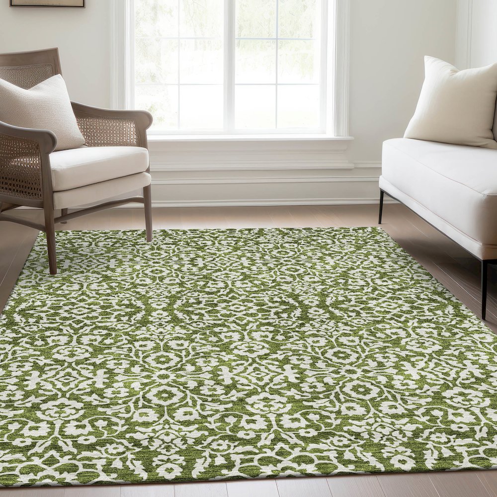 Premium Machine Washable Mayfield AMF920 Olive 3' x 5' Rug. Picture 6