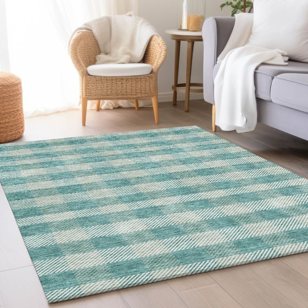 Premium Machine Washable Mayfield AMF924 Teal 3' x 5' Rug. Picture 5