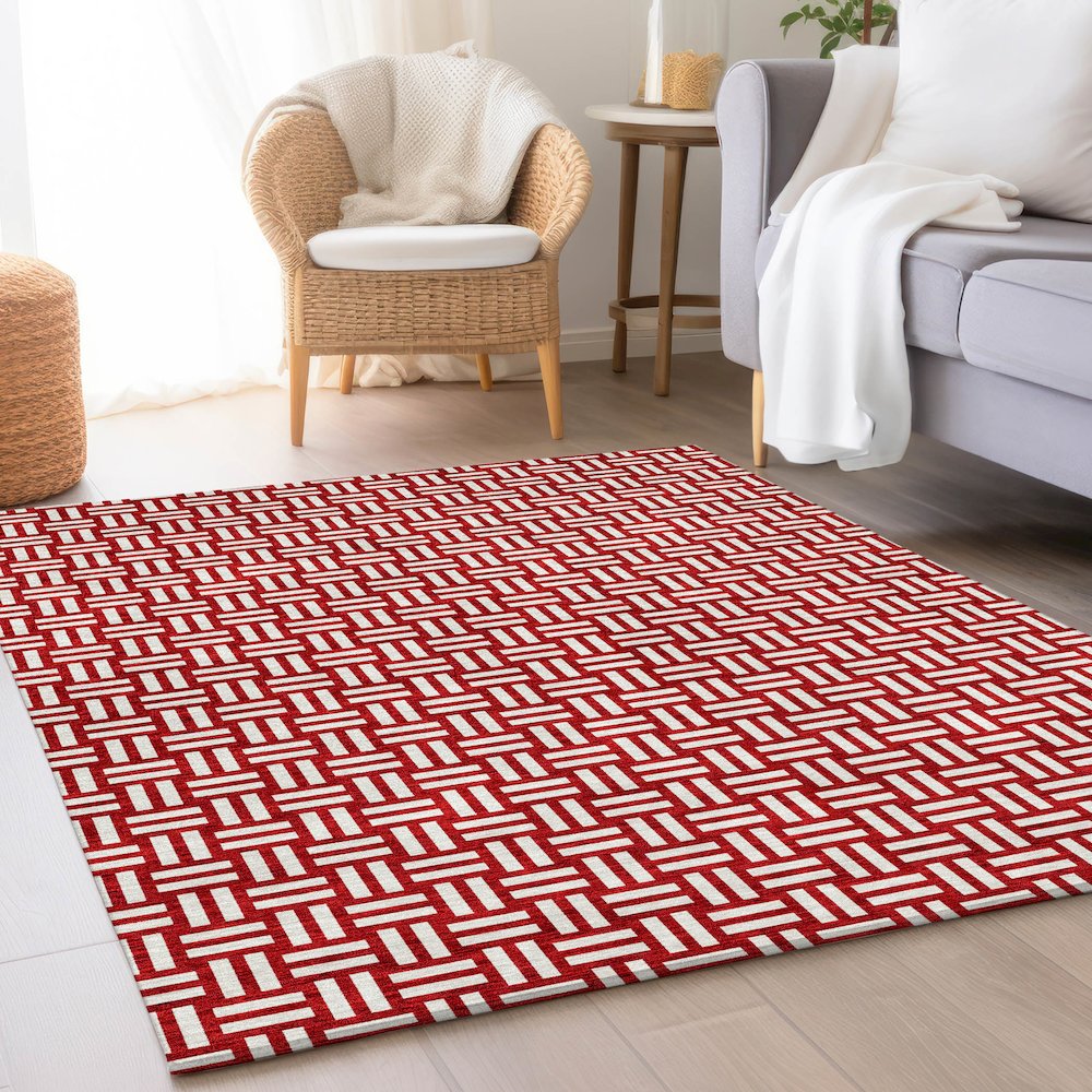 Premium Machine Washable Mayfield AMF925 Red 3' x 5' Rug. Picture 5