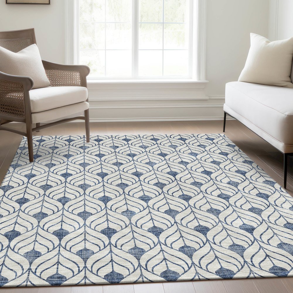 Premium Machine Washable Mayfield AMF927 Blue 3' x 5' Rug. Picture 6