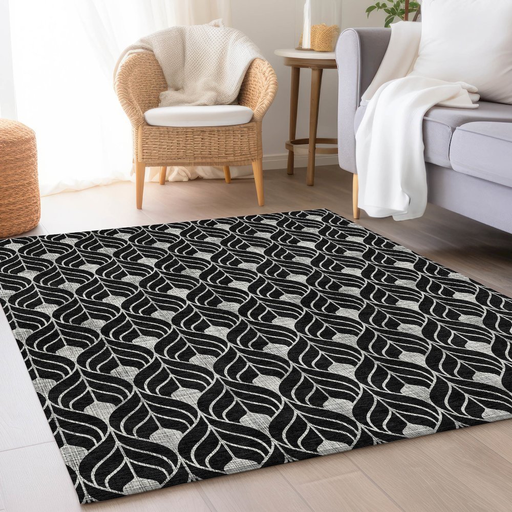Premium Machine Washable Mayfield AMF931 Black 3' x 5' Rug. Picture 5