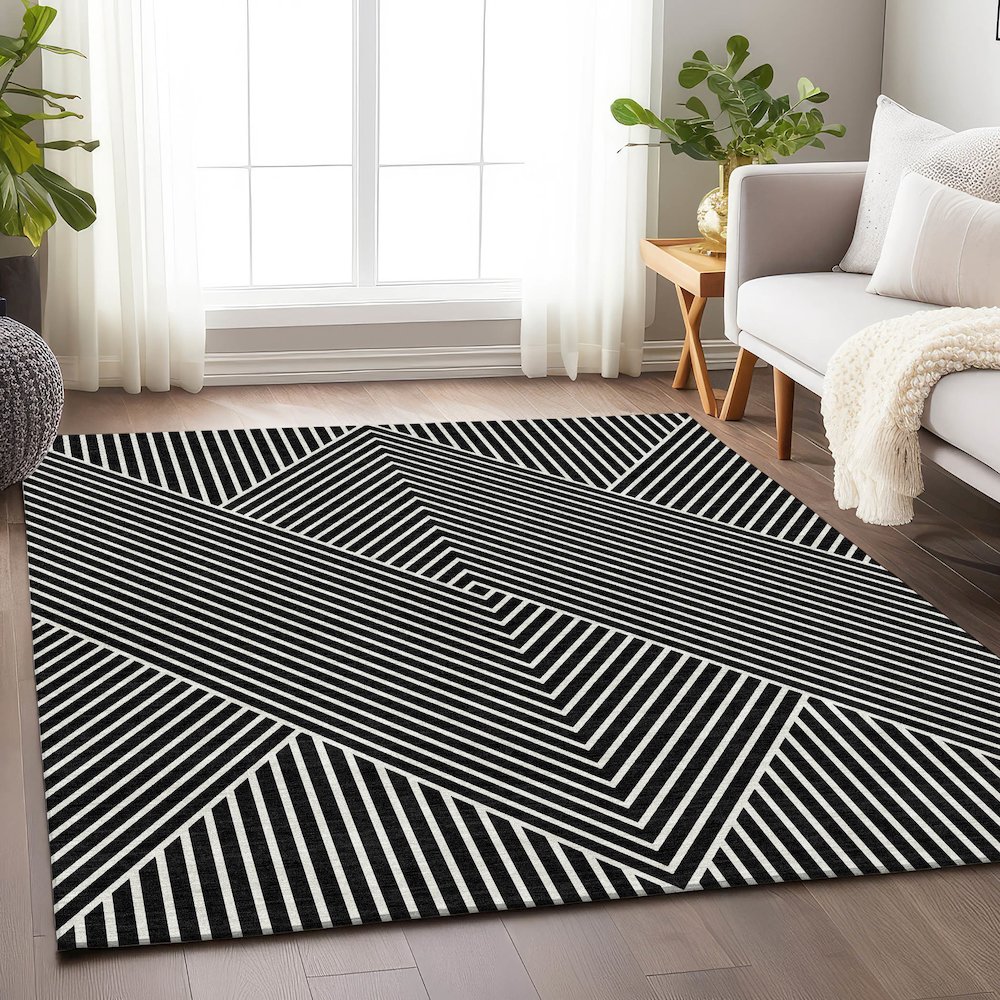 Premium Machine Washable Mayfield AMF937 Black 3' x 5' Rug. Picture 5
