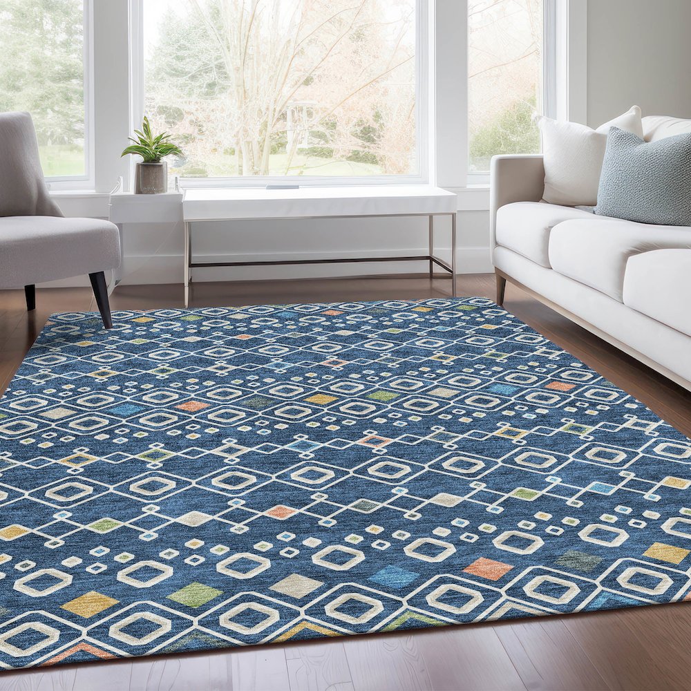 Premium Machine Washable Mayfield AMF938 Navy 3' x 5' Rug. Picture 6