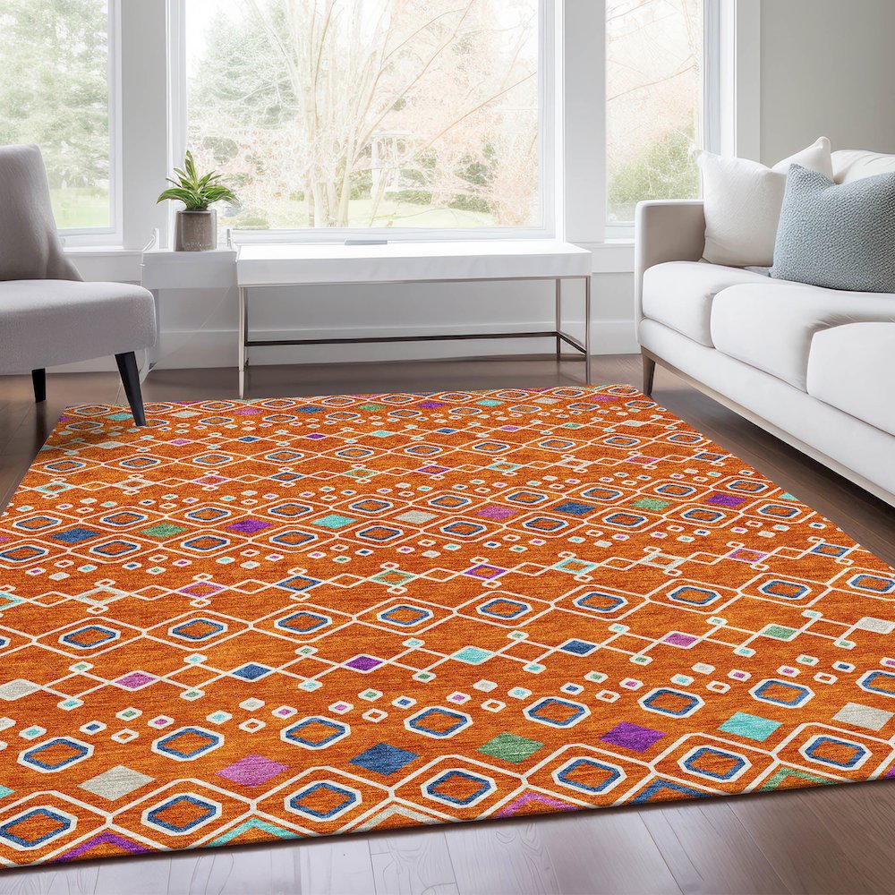 Premium Machine Washable Mayfield AMF938 Orange 3' x 5' Rug. Picture 6
