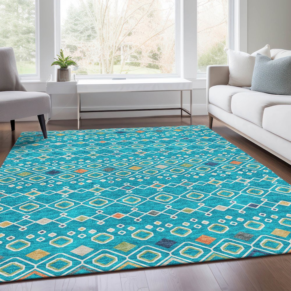 Premium Machine Washable Mayfield AMF938 Teal 3' x 5' Rug. Picture 6