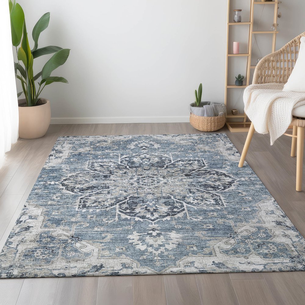 Premium Machine Washable Mayfield  Blue 3' x 5' Rug. Picture 5