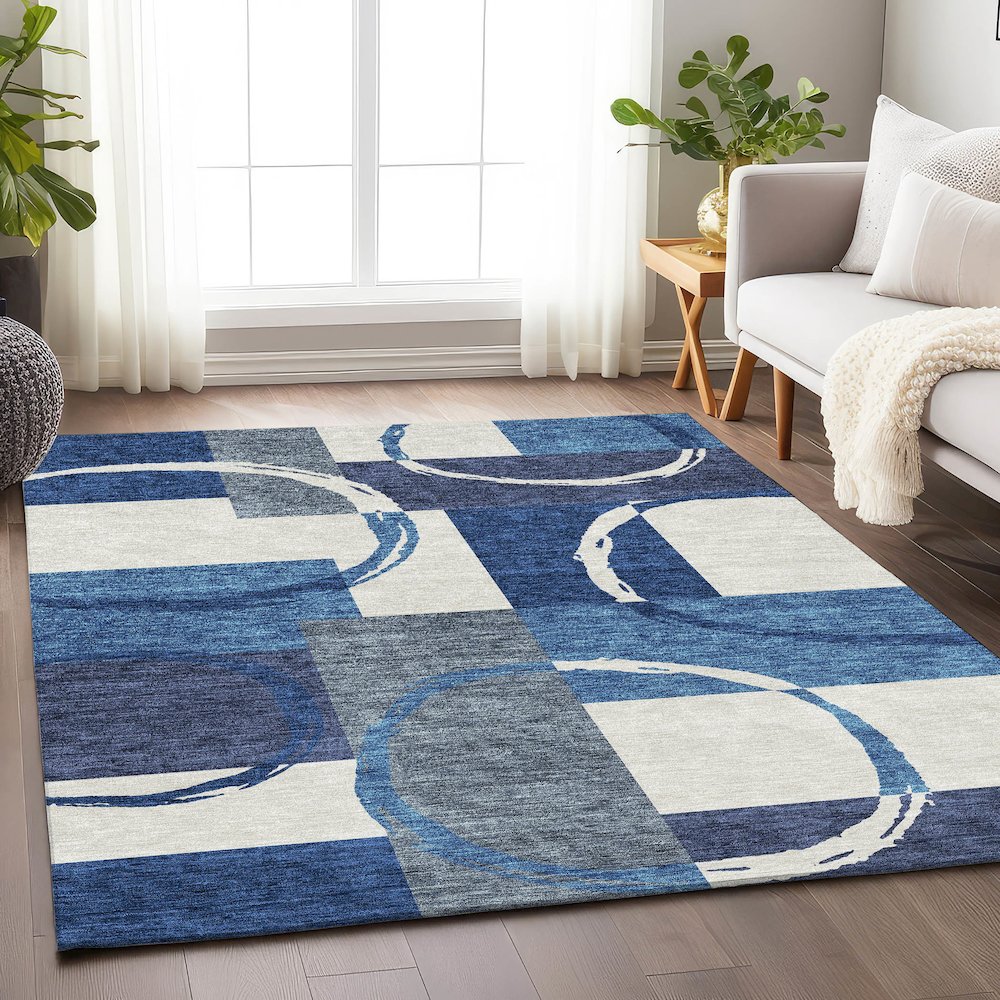 Premium Machine Washable Mayfield AMF943 Blue 3' x 5' Rug. Picture 5