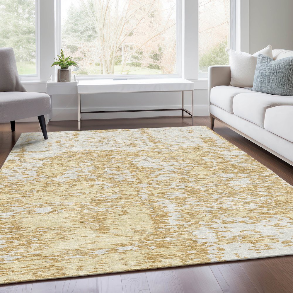 Premium Machine Washable Mayfield AMF946 Gold 3' x 5' Rug. Picture 6