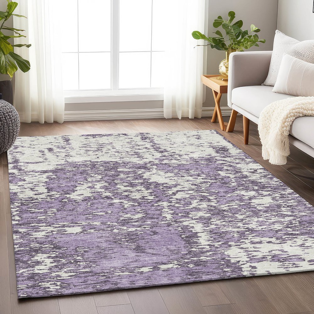 Premium Machine Washable Mayfield AMF946 Lavender 3' x 5' Rug. Picture 5