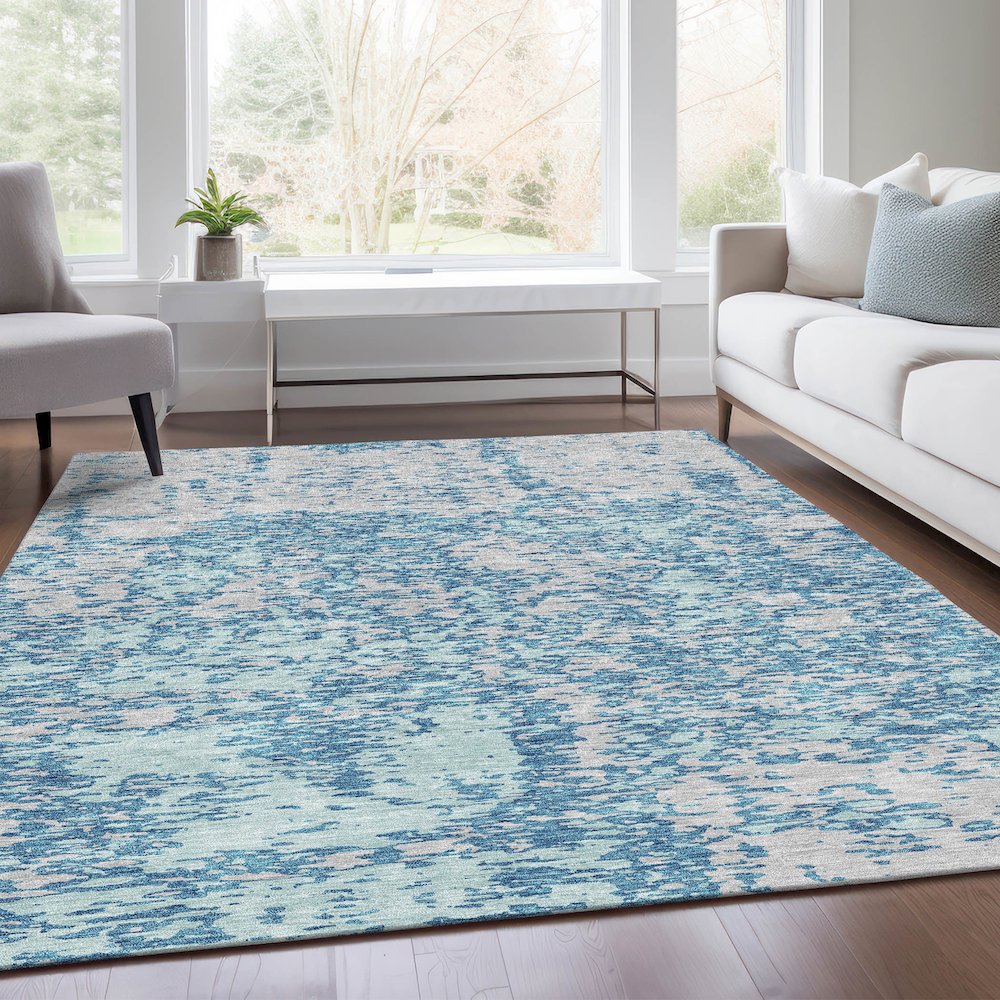 Premium Machine Washable Mayfield AMF946 Teal 3' x 5' Rug. Picture 6