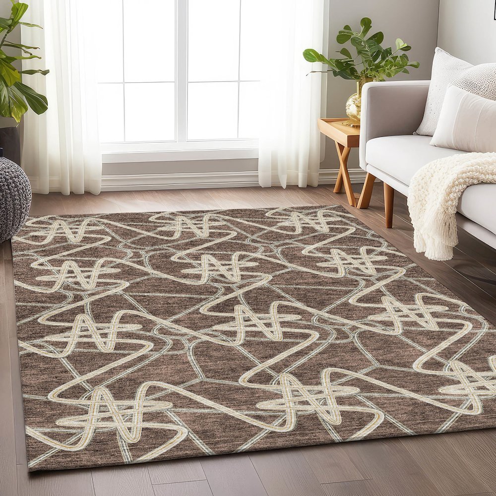 Premium Machine Washable Mayfield AMF947 Brown 3' x 5' Rug. Picture 5