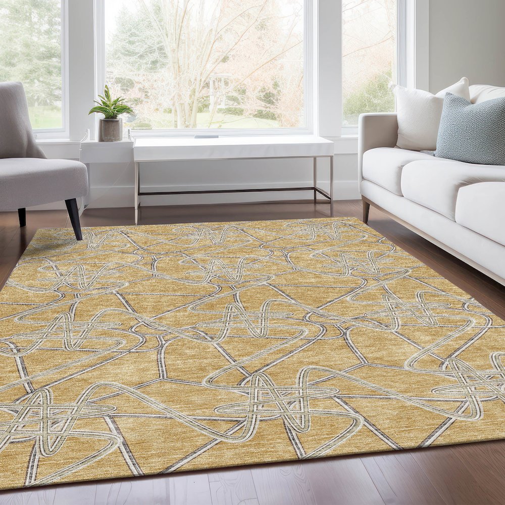Premium Machine Washable Mayfield AMF947 Gold 3' x 5' Rug. Picture 6