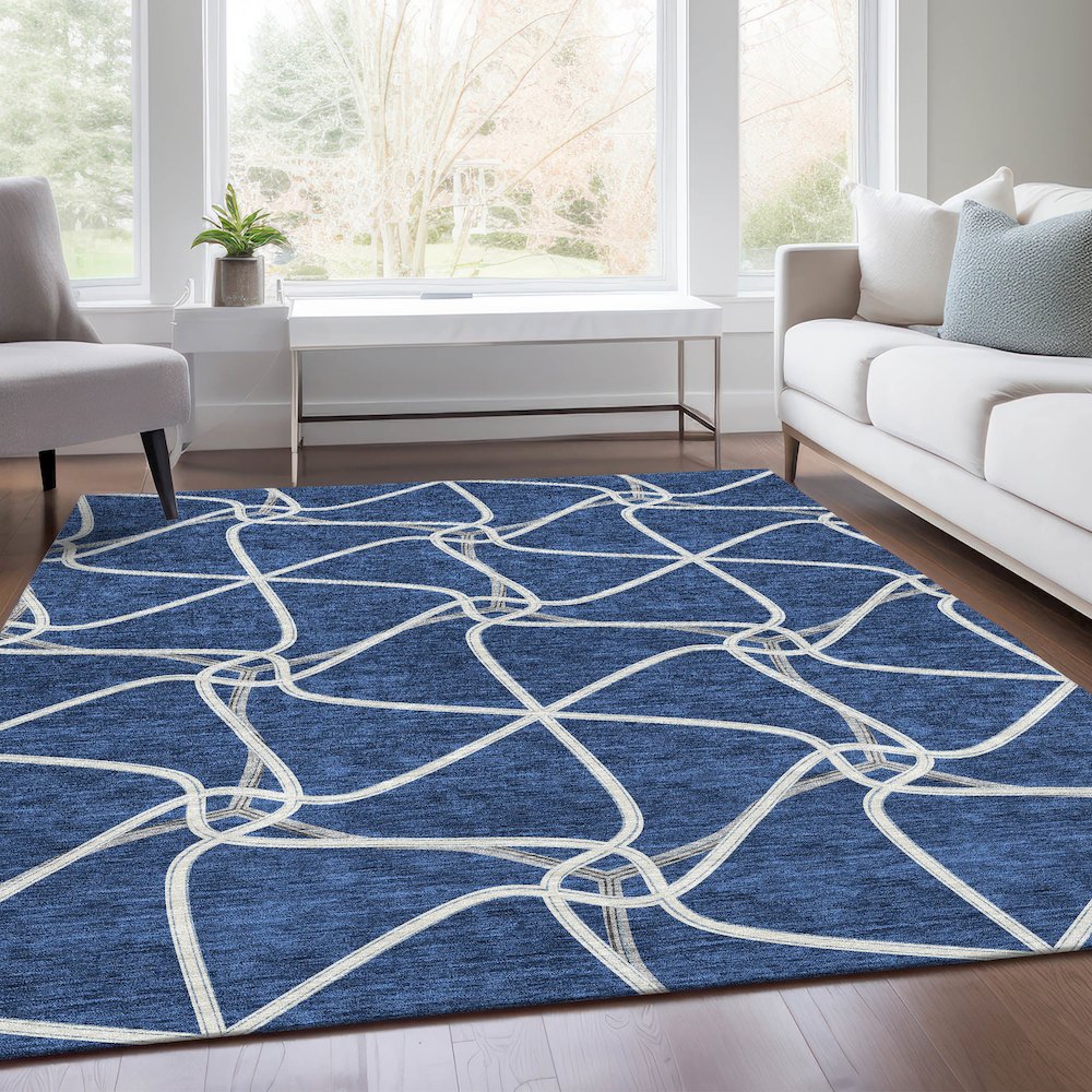 Premium Machine Washable Mayfield AMF948 Blue 3' x 5' Rug. Picture 6
