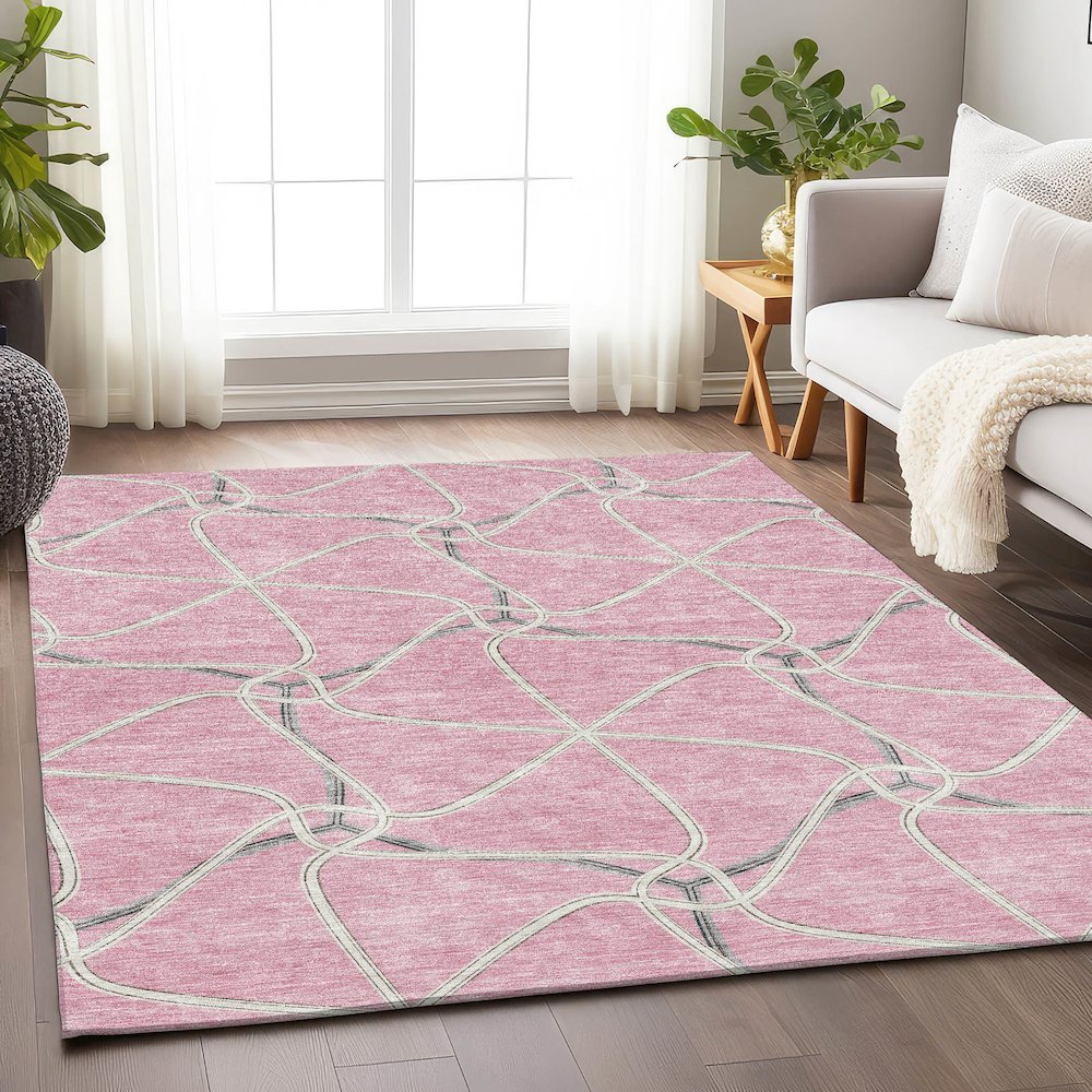 Premium Machine Washable Mayfield AMF948 Pink 3' x 5' Rug. Picture 5