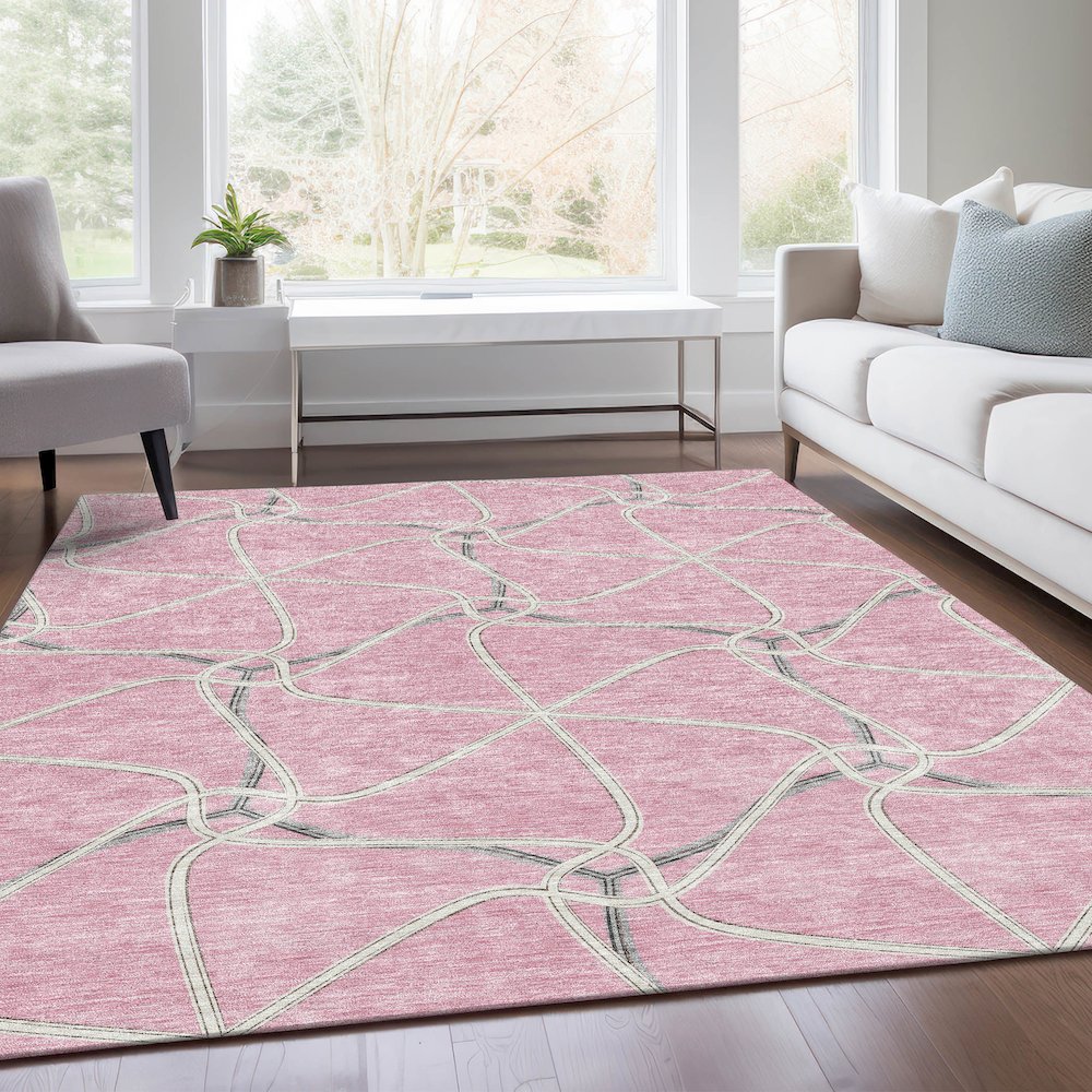 Premium Machine Washable Mayfield AMF948 Pink 3' x 5' Rug. Picture 6