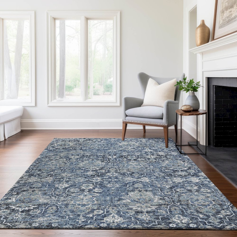 Premium Machine Washable Mayfield  Blue 3' x 5' Rug. Picture 6