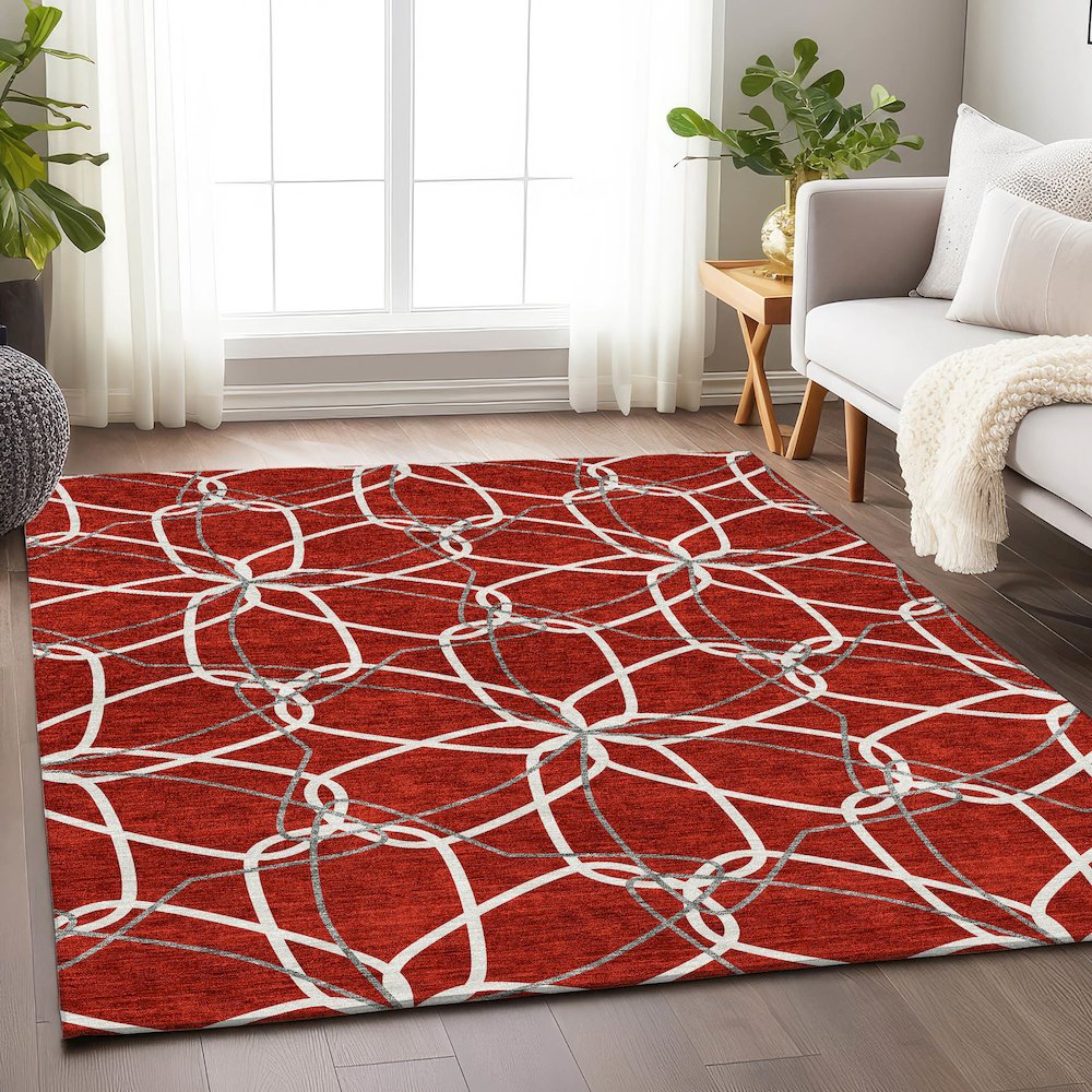 Premium Machine Washable Mayfield AMF950 Red 3' x 5' Rug. Picture 5