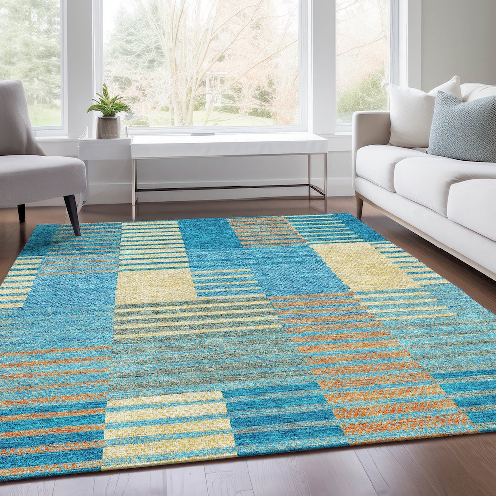 Premium Machine Washable Mayfield AMF954 Teal 3' x 5' Rug. Picture 6