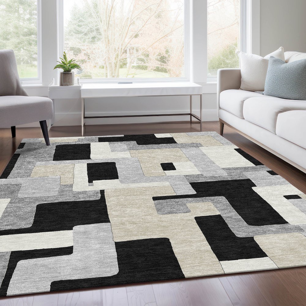 Premium Machine Washable Mayfield AMF955 Black 3' x 5' Rug. Picture 6