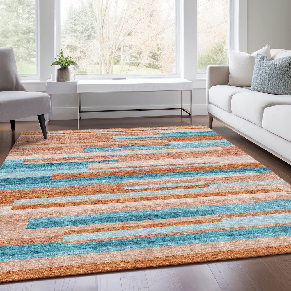 Premium Machine Washable Mayfield AMF956 Orange 3' x 5' Rug. Picture 6