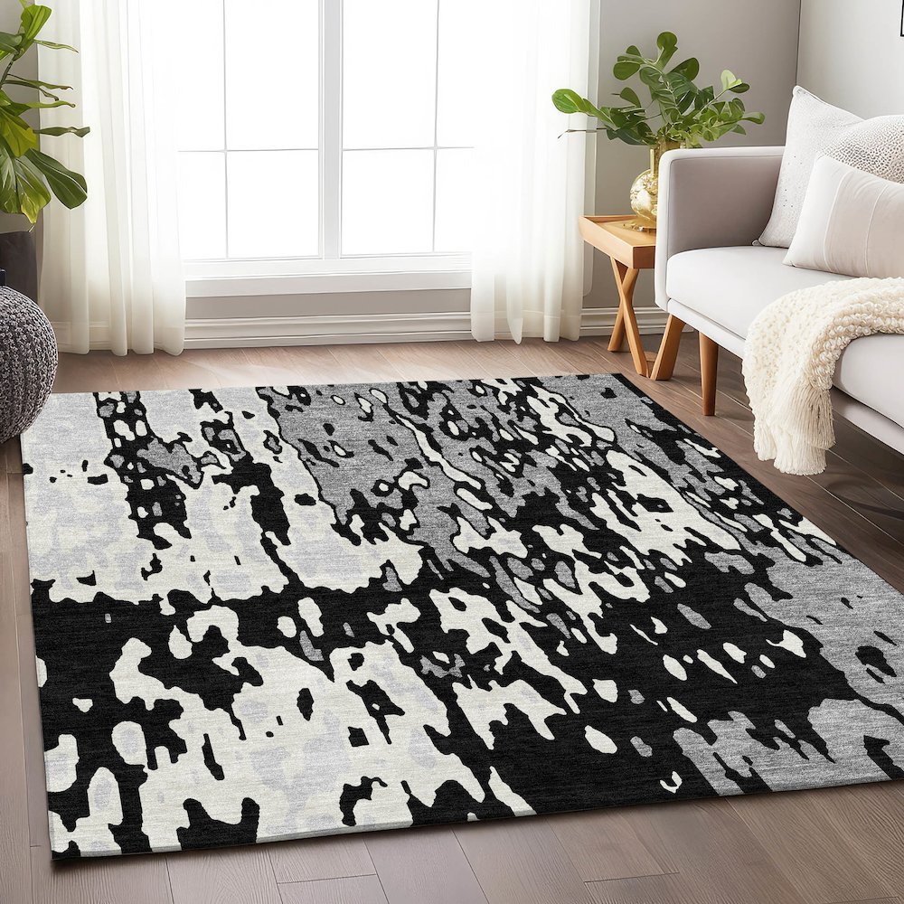 Premium Machine Washable Mayfield AMF957 Black 3' x 5' Rug. Picture 5