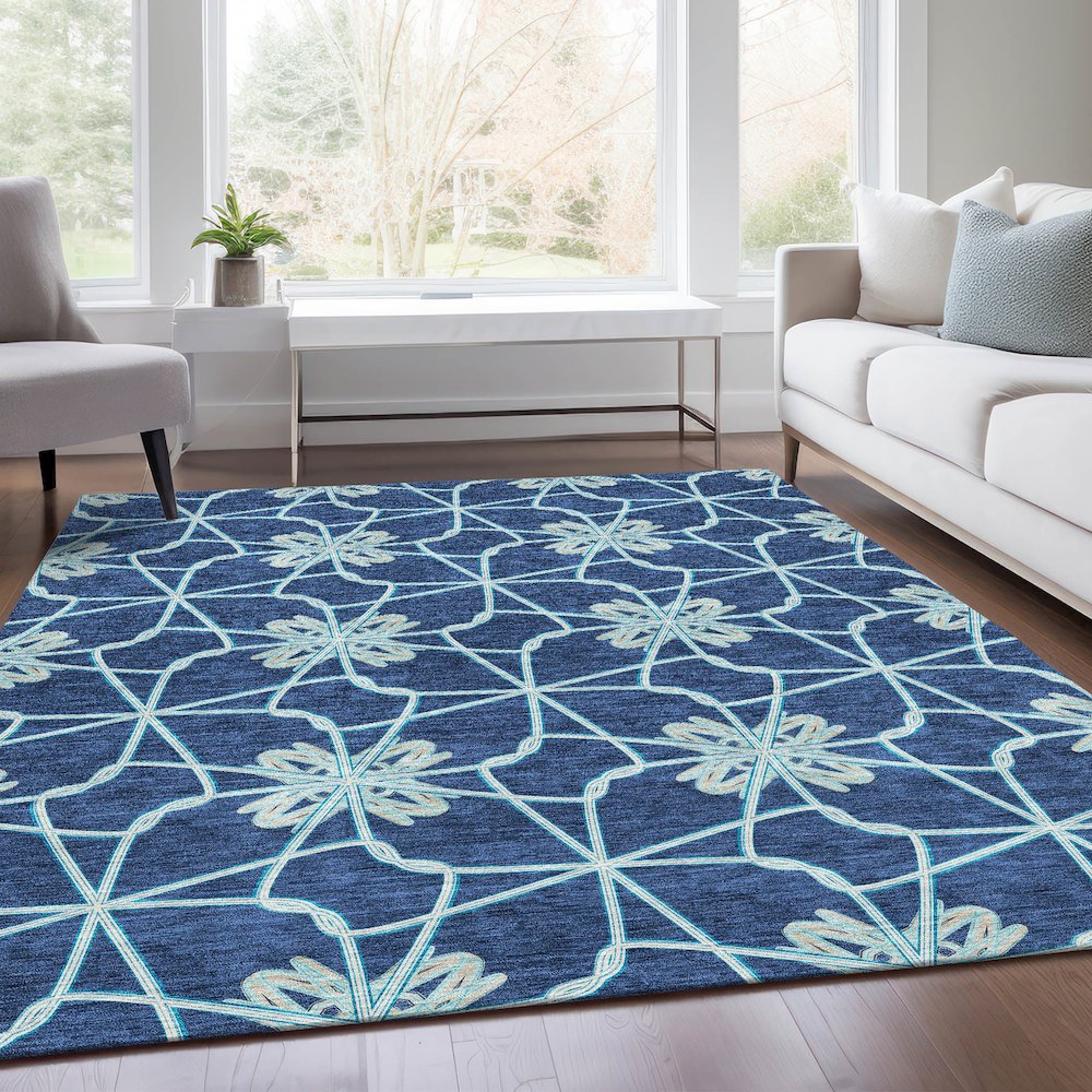 Premium Machine Washable Mayfield AMF958 Navy 3' x 5' Rug. Picture 6