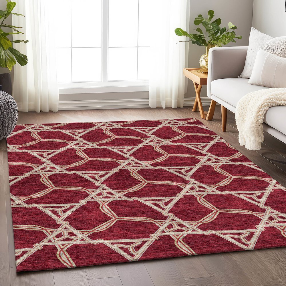 Premium Machine Washable Mayfield AMF959 Burgundy 3' x 5' Rug. Picture 5