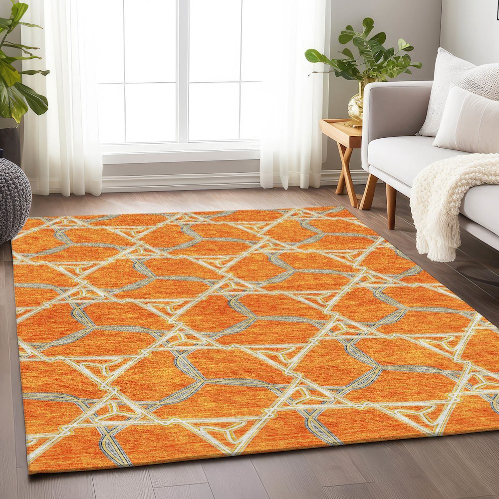 Premium Machine Washable Mayfield AMF959 Orange 3' x 5' Rug. Picture 5