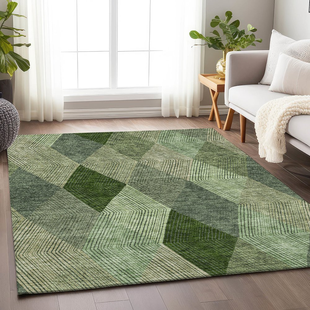 Premium Machine Washable Mayfield AMF962 Green 3' x 5' Rug. Picture 5