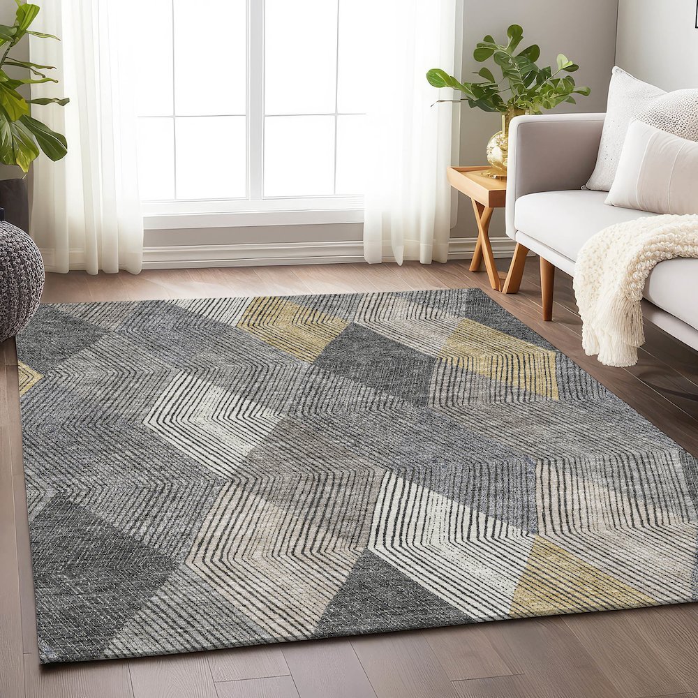 Premium Machine Washable Mayfield AMF962 Pewter 3' x 5' Rug. Picture 5