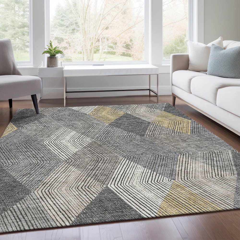 Premium Machine Washable Mayfield AMF962 Pewter 3' x 5' Rug. Picture 6