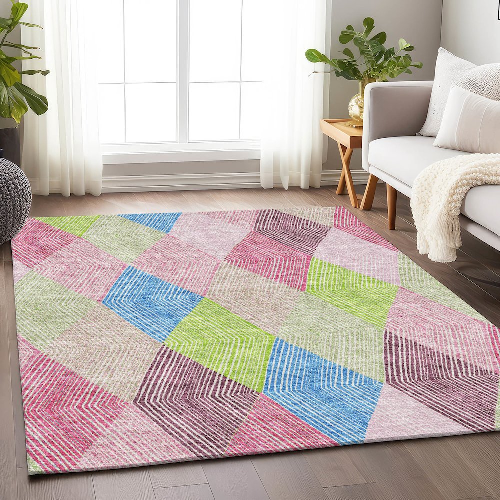 Premium Machine Washable Mayfield AMF962 Pink 3' x 5' Rug. Picture 5