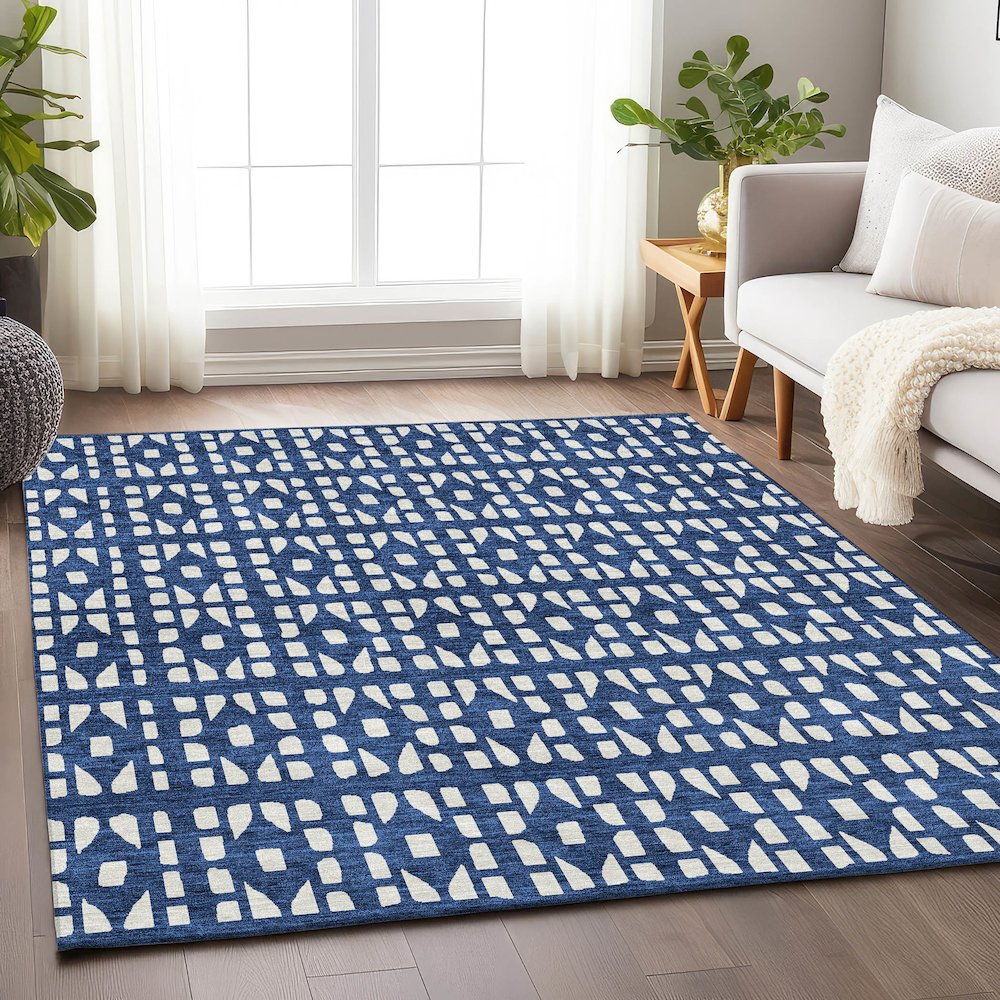 Premium Machine Washable Mayfield AMF963 Navy 3' x 5' Rug. Picture 5