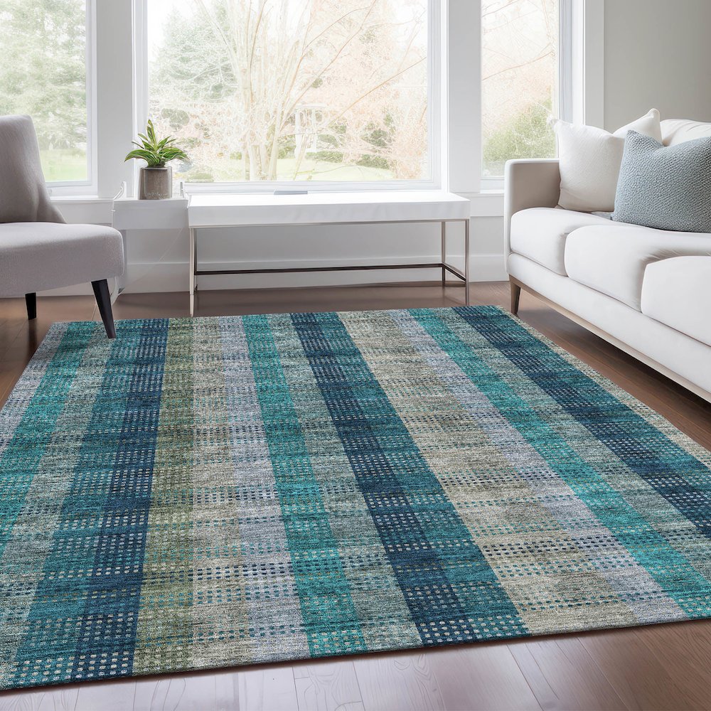 Premium Machine Washable Mayfield AMF966 Teal 3' x 5' Rug. Picture 6