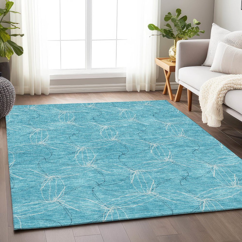 Premium Machine Washable Mayfield AMF968 Aqua 3' x 5' Rug. Picture 5
