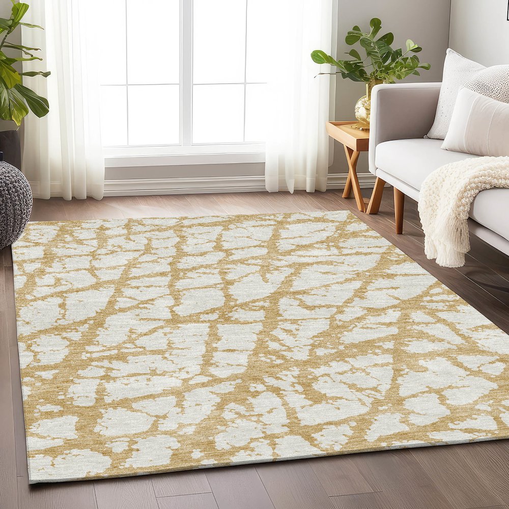 Premium Machine Washable Mayfield AMF972 Gold 3' x 5' Rug. Picture 5