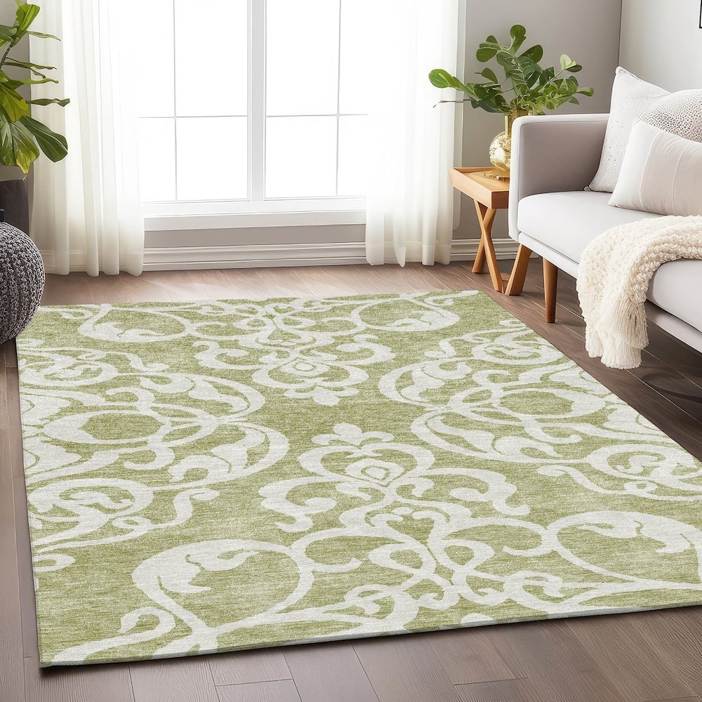 Premium Machine Washable Mayfield AMF973 Aloe 3' x 5' Rug. Picture 5