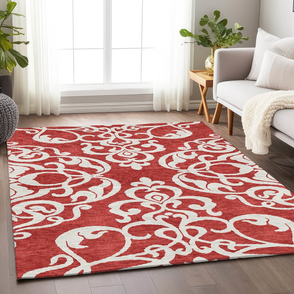 Premium Machine Washable Mayfield AMF973 Red 3' x 5' Rug. Picture 5
