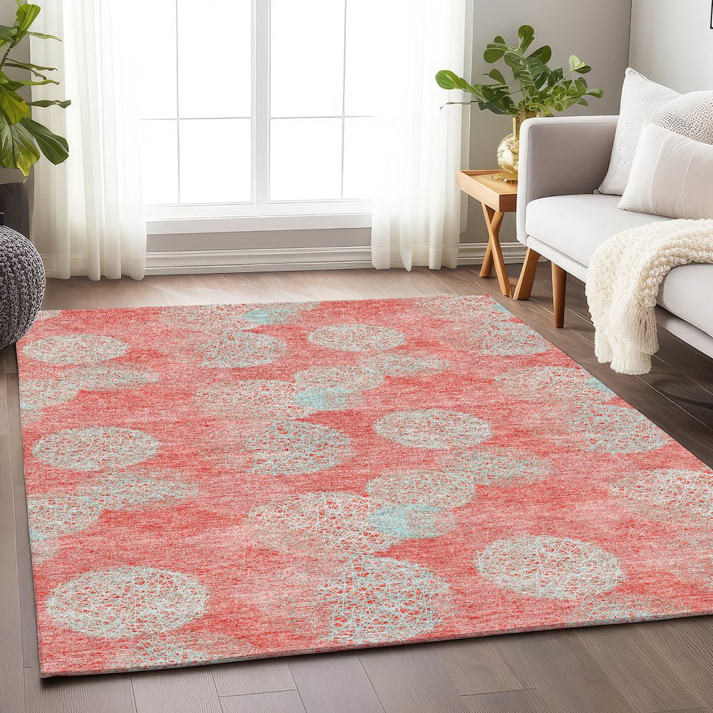 Premium Machine Washable Mayfield AMF977 Salmon 3' x 5' Rug. Picture 5