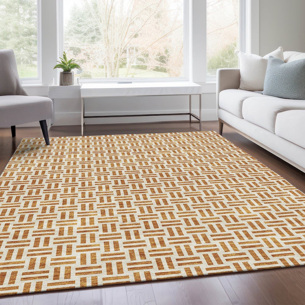 Premium Machine Washable Mayfield AMF978 Copper 3' x 5' Rug. Picture 6